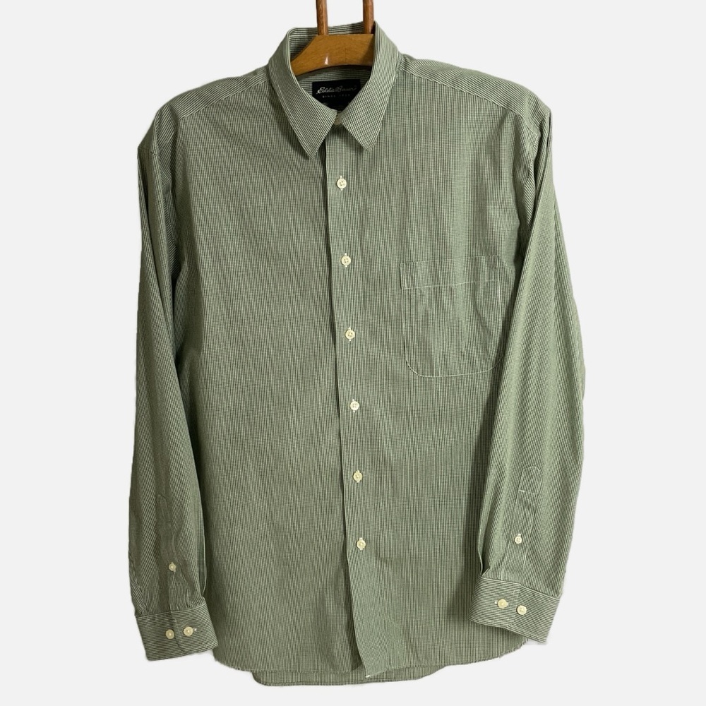 Eddie Bauer Men’s Button Front Shirt Wrinkle Resistant Large Cotton‎ Gingham